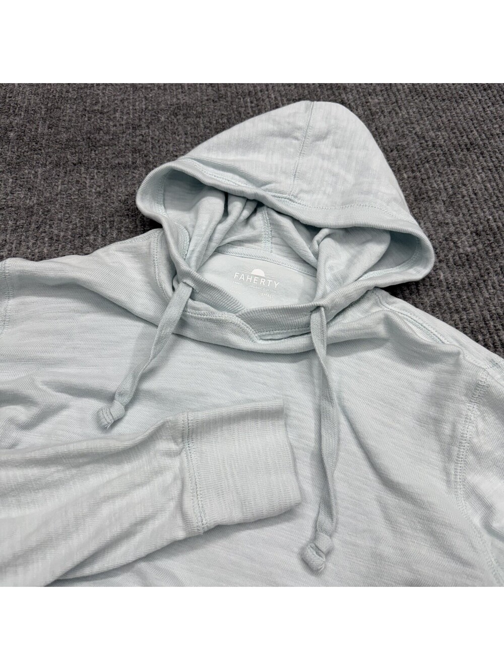 Faherty Sunwashed Organic Cotton Hoodie Mens S Alaskan Blue Pullover Long Sleeve